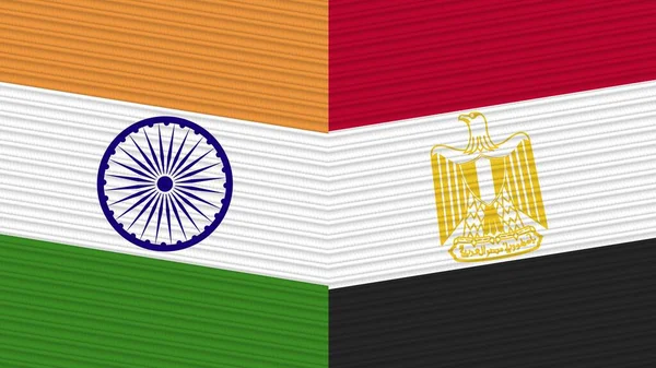 Egypt India Two Half Flags Together Fabric Texture Illustration — 图库照片