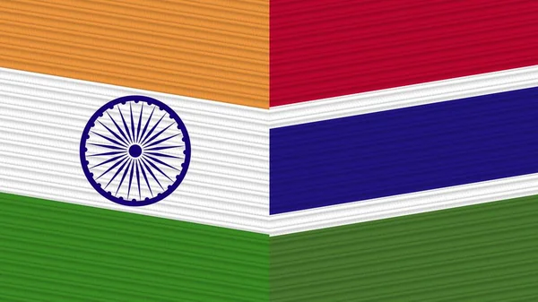 Gambia India Twee Halve Vlaggen Samen Stof Textuur Illustratie — Stockfoto