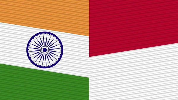 Indonesia India Two Half Flags Together Fabric Texture Illustration — Stock Photo, Image