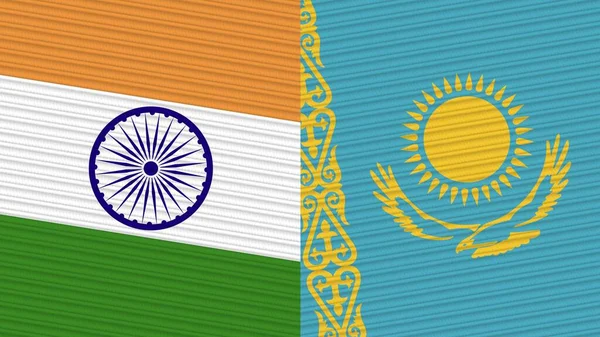 Kazachstan India Twee Halve Vlaggen Samen Textiel Illustratie — Stockfoto