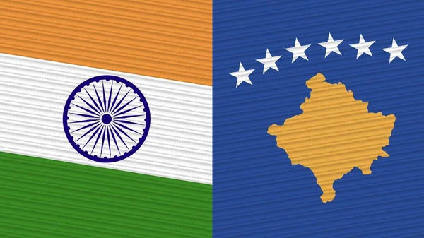 Kosovo India Дві Половини Прапорів Разом Ілюстрації Текстури Тканини — стокове фото