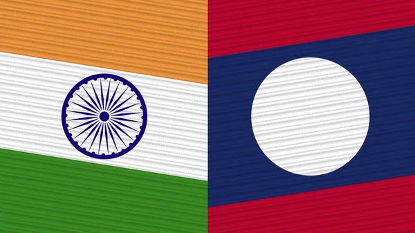 Laos India Two Half Flags Together Fabric Texture Illustration — 스톡 사진