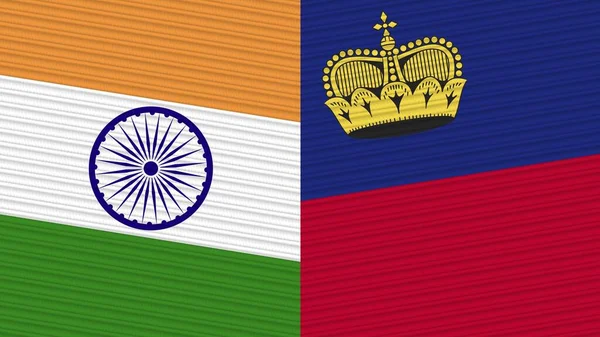 Liechtenstein India Twee Halve Vlaggen Samen Stof Textuur Illustratie — Stockfoto