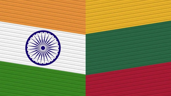Lithuania India Two Half Flags Together Fabric Texture Illustration — Stock Photo, Image