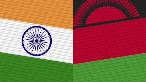 Malawi India Twee Halve Vlaggen Samen Stof Textuur Illustratie — Stockfoto