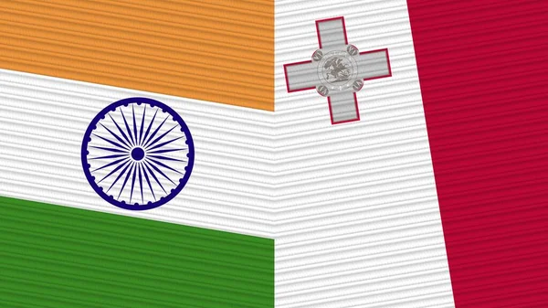 Malta India Two Half Flags Together Fabric Texture Illustration — 图库照片