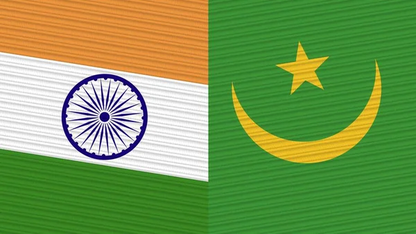 Мавритания Индия Два Полуфлага Вместе Иллюстрация Текстуры Ткани — стоковое фото