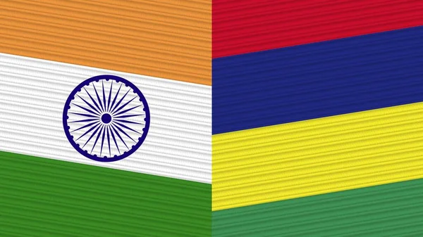Mauritius India Two Half Flags Together Fabric Texture Illustration — Stock Photo, Image
