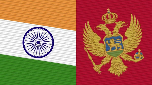 Montenegro India Two Half Flags Together Fabric Texture Illustration — 图库照片