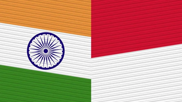 Monaco India Two Half Flags Together Fabric Texture Illustration — Stock Photo, Image