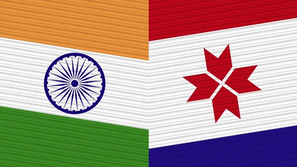 Mordovia India Twee Halve Vlaggen Samen Stof Textuur Illustratie — Stockfoto