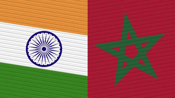 Marruecos India Dos Medias Banderas Juntas Textura Tela Ilustración —  Fotos de Stock