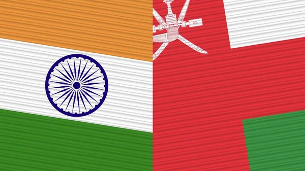 Oman India Twee Halve Vlaggen Samen Stof Textuur Illustratie — Stockfoto