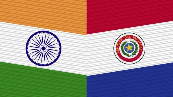 Paraguay India Twee Halve Vlaggen Samen Stof Textuur Illustratie — Stockfoto