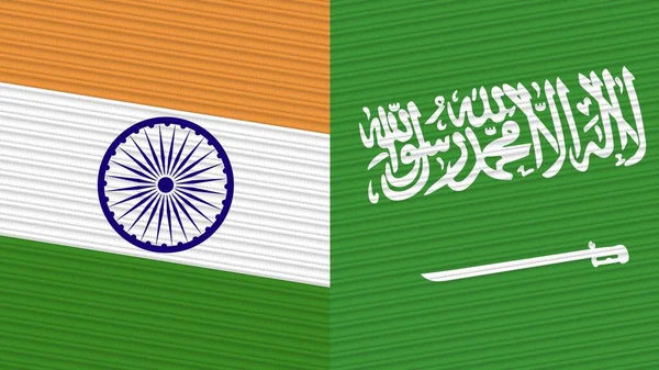 Arabia Saudita India Due Mezze Bandiere Insieme Tessuto Texture Illustrazione — Foto Stock
