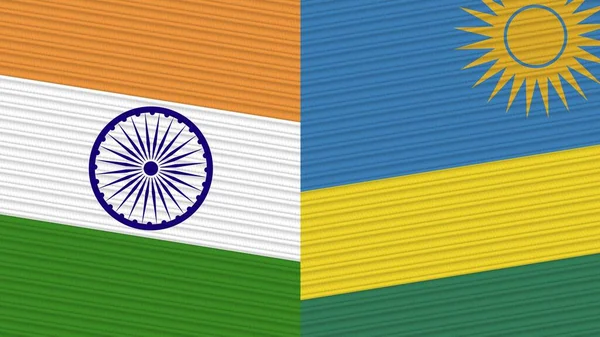 Rwanda India Twee Halve Vlaggen Samen Textiel Illustratie — Stockfoto