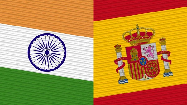 Spanyolország India Két Fél Zászlók Együtt Szövet Textúra Illusztráció — Stock Fotó