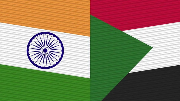 Sudan India Two Half Flags Together Fabric Texture Illustration — 图库照片