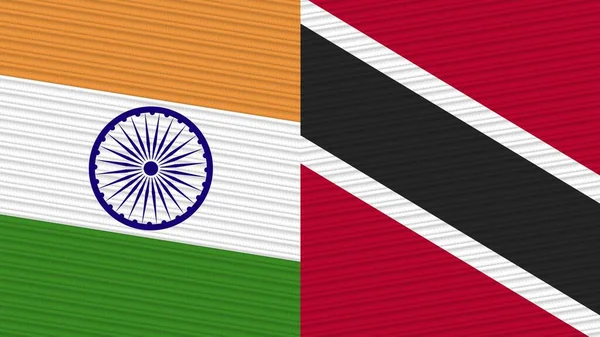 Trinidad Tobago India Two Half Flags Together Fabric Texture Illustration — 图库照片