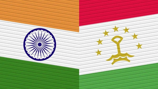 Tadzjikistan India Twee Halve Vlaggen Samen Stof Textuur Illustratie — Stockfoto