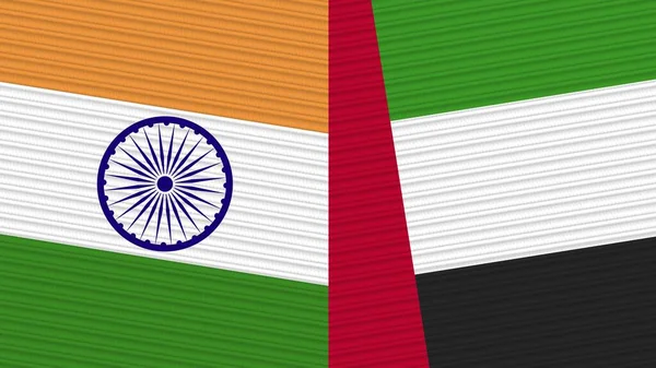 Ηνωμένα Αραβικά Εμιράτα Και Ινδία Δύο Μισές Σημαίες Μαζί Υφασμάτινη — Φωτογραφία Αρχείου