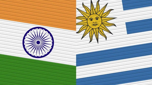 Uruguay India Two Half Flags Together Fabric Texture Illustration — 图库照片