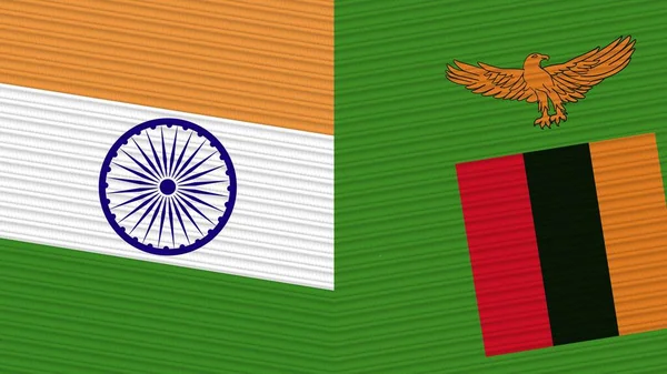 Замбия Индия Два Полуфлага Вместе Иллюстрация Текстуры Ткани — стоковое фото