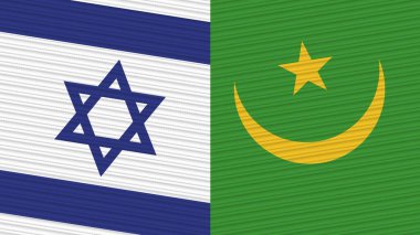 Moritanya ve İsrail Birlikte İki Yarım Bayrak Kumaş Çizimi