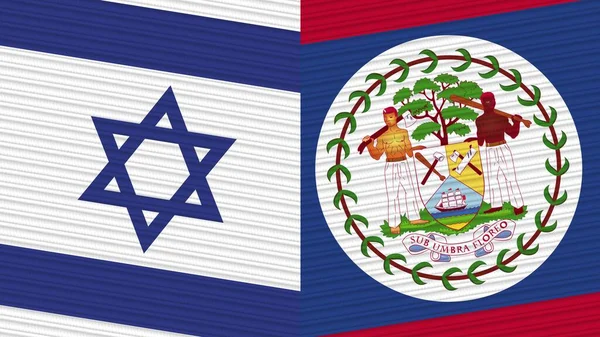 Belize Izrael Dwie Półflagi Razem Tekstura Tkaniny Ilustracja — Zdjęcie stockowe