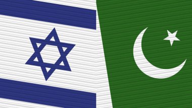 Pakistan ve İsrail Birlikte İki Yarım Bayrak Kumaş Resim