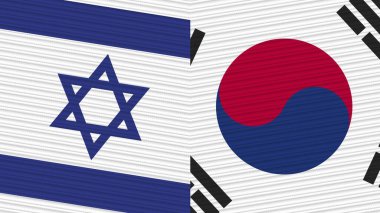 Güney Kore ve İsrail Birlikte İki Yarım Bayrak Kumaş Resim