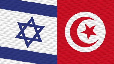Tunus ve İsrail Birlikte İki Yarım Bayrak Kumaş Çizimi