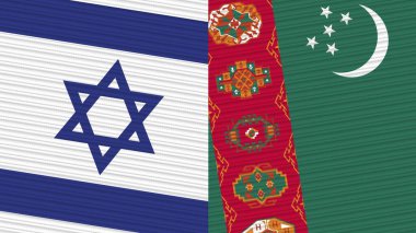 Türkmenistan ve İsrail Birlikte İki Yarım Bayrak Kumaş Resim