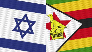 Zimbabve ve İsrail İki Yarım Bayrak Birlikte Kumaş Doku Çizimi