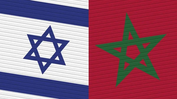 Marruecos Israel Dos Medias Banderas Juntas Textura Tela Ilustración —  Fotos de Stock