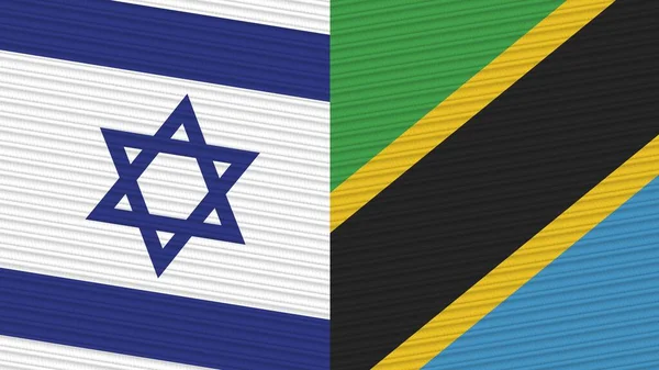 Tanzania Israel Dos Medias Banderas Juntas Textura Tela Ilustración —  Fotos de Stock