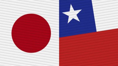Şili ve Japonya Birlikte İki Yarım Bayrak Kumaş Doku İllüstrasyonu