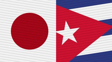 Küba ve Japonya Birlikte İki Yarım Bayrak Kumaş Doku İllüstrasyonu
