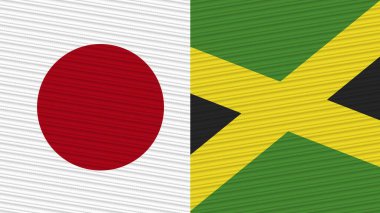 Jamaika ve Japonya Birlikte İki Yarım Bayrak Kumaş Resim