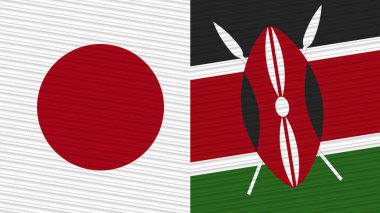 Kenya ve Japonya Birlikte İki Yarım Bayrak Kumaş Doku İllüstrasyonu
