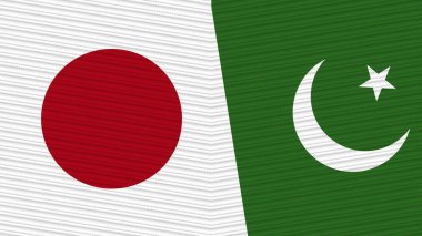 Pakistan ve Japonya Birlikte İki Yarım Bayrak Kumaş Doku İllüstrasyonu