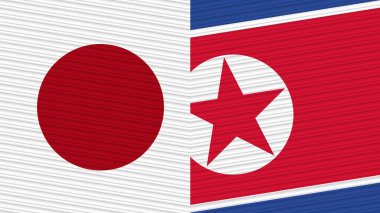 Kuzey Kore ve Japonya Birlikte İki Yarım Bayrak Kumaş Doku İllüstrasyonu