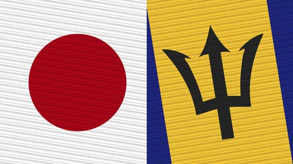 Barbados Japán Két Fél Zászlók Együtt Szövet Textúra Illusztráció — Stock Fotó