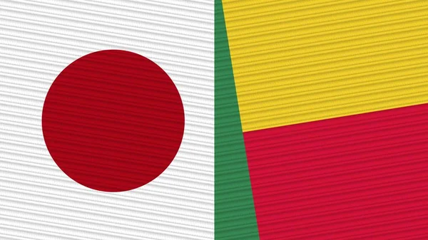 Benin Japan Two Half Flags Together Fabric Texture Illustration — Stock Photo, Image