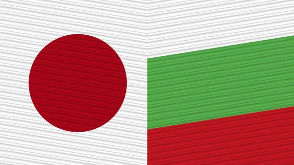 Bulgaria Japan Two Half Flags Together Fabric Texture Illustration — Stock Photo, Image