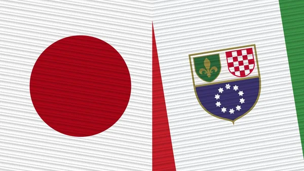 Federación Bosnia Herzegovina Japón Dos Medias Banderas Juntas Textura Tela —  Fotos de Stock