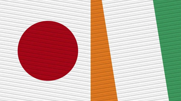 Cote Lvoire Japan Two Half Flags Together Fabric Texture Illustration — Stock Photo, Image