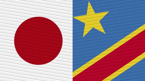 Democratische Republiek Congo Japan Twee Halve Vlaggen Samen Textuur Illustratie — Stockfoto