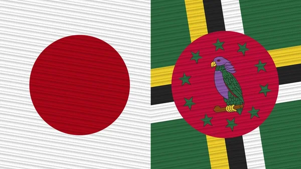 Dominica Japan Twee Halve Vlaggen Samen Stof Textuur Illustratie — Stockfoto