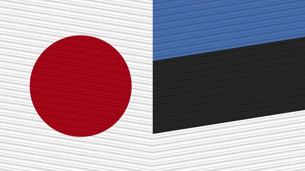 Estland Japan Twee Halve Vlaggen Samen Stof Textuur Illustratie — Stockfoto